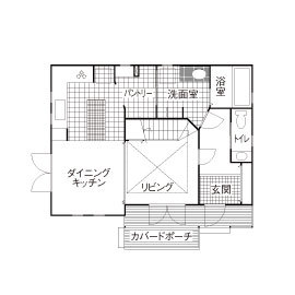 アットナチュレ 【1000万円台/28坪/間取り図/吹き抜け】自然素材と手作りのコラボがお気に入り！カルフォルニアハウスの間取り図（3LDK）1階