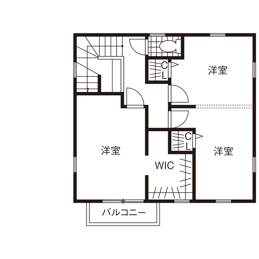 アットナチュレ 【1000万円台/30坪/間取り図/スキップフロア/無垢の木と漆喰の家】フランスの古民家風ナチュラルハウスの間取り図（4LDK）2階