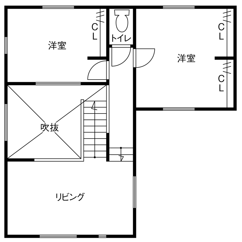 アットナチュレ 【1000万円台/28坪/間取り図/土間/吹き抜け/スキップフロア】薪ストーブ＆ヴィンテージ系ナチュラルハウスの間取り図（2L・DK＋土間リビング）2階