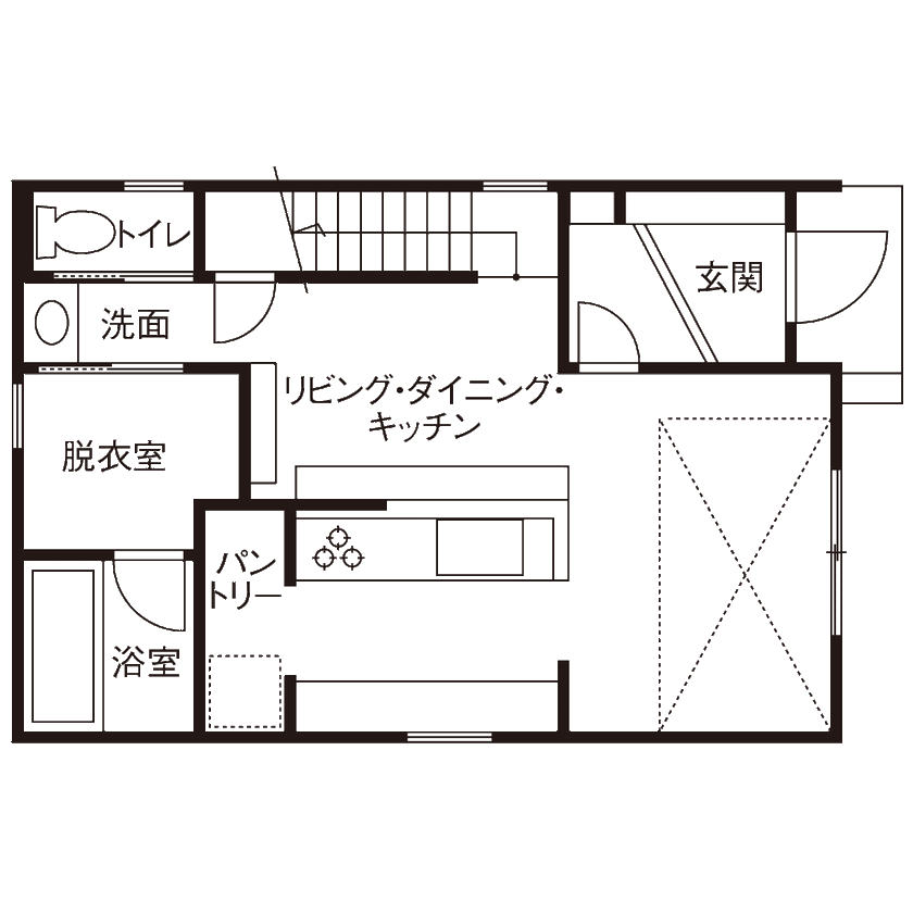アットナチュレ 【1000万円台/25坪/間取り図】ほっこり田舎風な温もりとレトロ感。素朴な味わいが可愛いナチュラルハウスの間取り図（3LDK）1階