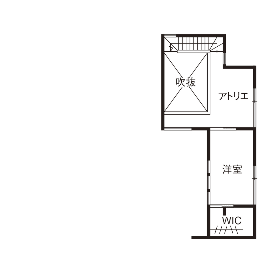 ESSRI（エスリ） 【滋賀/3000万円台/約40坪】中庭や坪庭が、季節ごとに変化する風景を届けてくれる。二人の静かな暮らしの間取り図（2LDK+2WIC+外部収納）2階