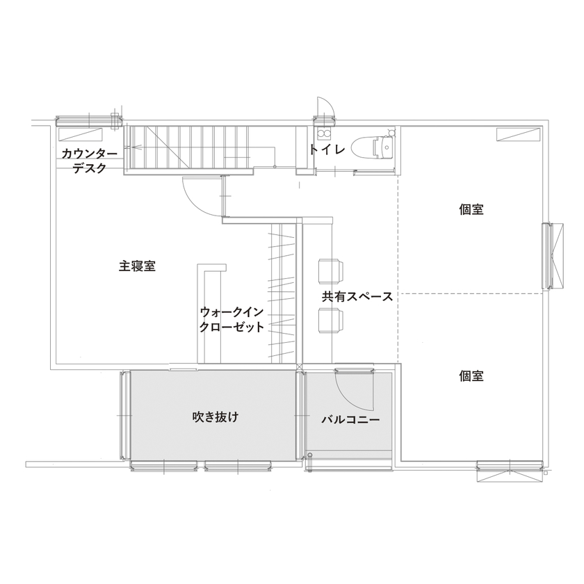 THE HAUS ザハウス 【北欧スタイル/無垢床/小上がり和室/間取り図有】仕切りのないLDKで家族がつながる家の間取り図（2LDK(間仕切りOK)）2階