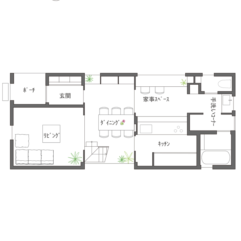 ALTS DESIGN OFFICE（アルツ　デザイン　オフィス） 《京都市/間取り有》狭小でも「いかに明るく開放的に過ごせるか」をテーマに、工夫を凝らしたくつろぎの家の間取り図（3LDK）1階