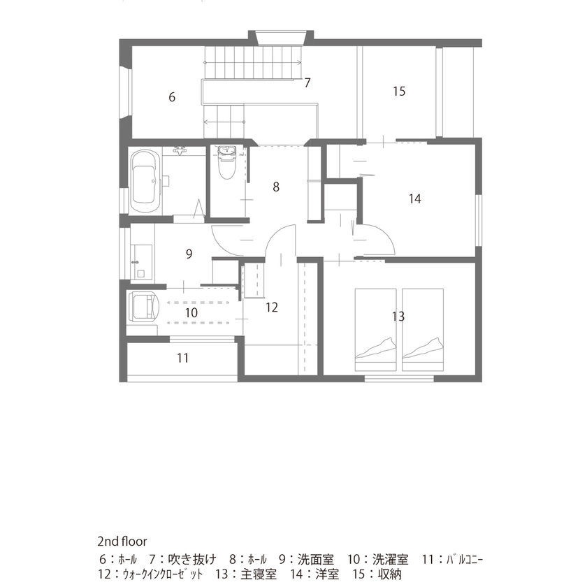 ALTS DESIGN OFFICE（アルツ　デザイン　オフィス） ≪滋賀県/間取り図有≫お気に入りの絵画が映える美術館のような玄関ホールとコンクリート土間がある住まいの間取り図（3LDK）2階