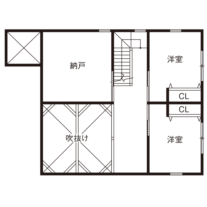パルコホーム 【間取り図有/アウトドア派】薪ストーブのある吹き抜けリビングやウッドデッキなど自由に楽しめる住まいの間取り図（3LDK）2階