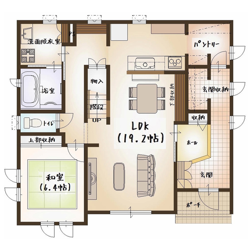 パルコホーム お気に入りのインテリアに囲まれたシックモダンな落ち着いた雰囲気のこだわり住宅の間取り図（4LDK）1階