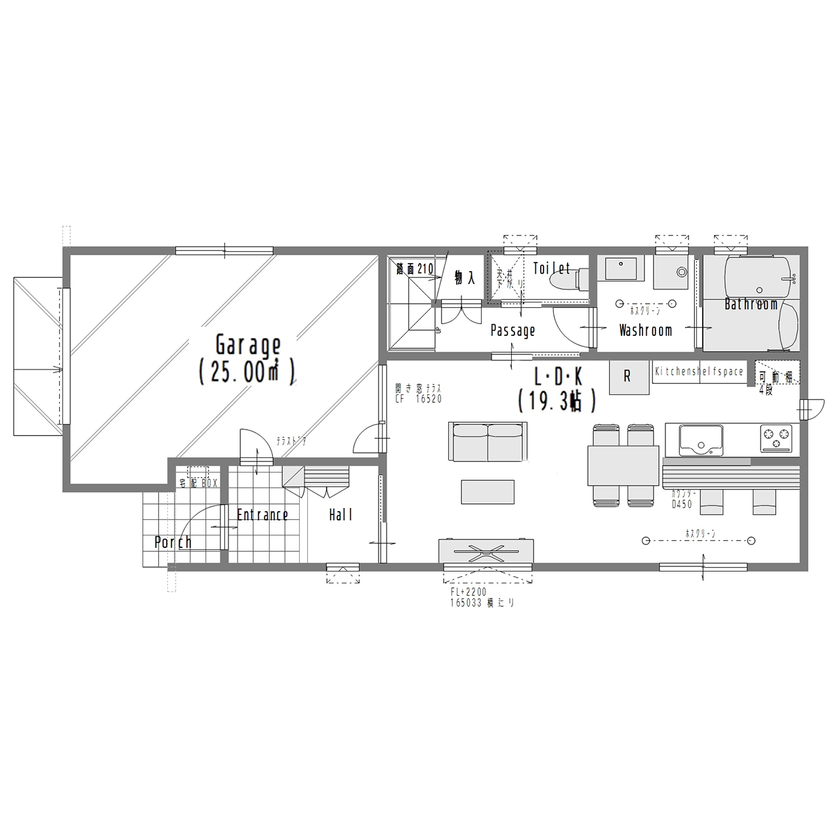 パルコホーム 好きなものに囲まれて暮らす…奥行きのあるLDKからガレージを眺められる家の間取り図（3LDK+ガレージ）1階