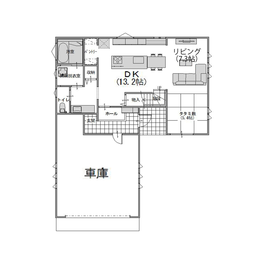パルコホーム BBQもゆったり楽しめる広々スペースを確保！友人・家族が集まる「ガレージハウス」の間取り図（4LDK+ガレージ）1階