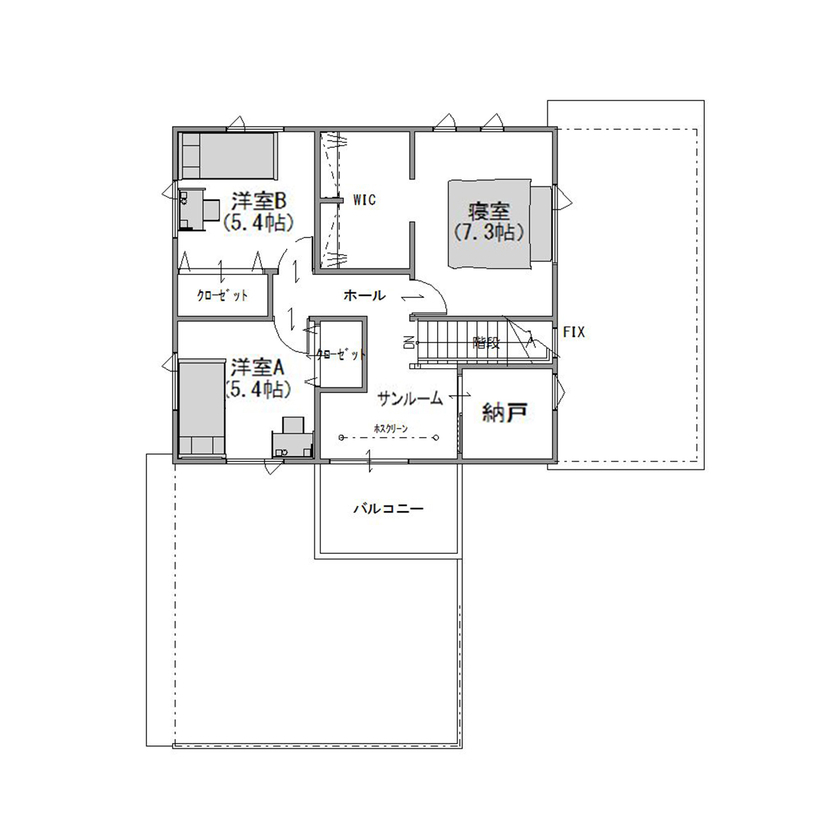 パルコホーム BBQもゆったり楽しめる広々スペースを確保！友人・家族が集まる「ガレージハウス」の間取り図（4LDK+ガレージ）2階