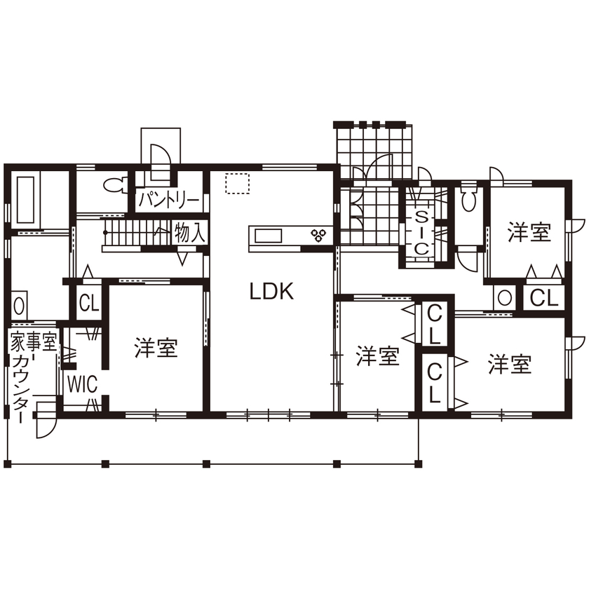 パルコホーム 【間取図有／2000万円台／小屋裏収納／太陽光発電＆蓄電池】広々とした平屋の家で家族の趣味や時間を満喫の間取り図（4LDK）1階