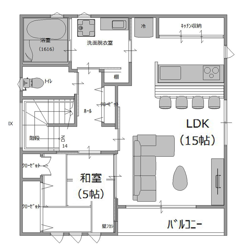 パルコホーム 家族もお客様もゆったり寛げる温かな無垢材がポイント。こだわりインテリアの店舗兼住宅の間取り図（3LDK+店舗（美容室））2階