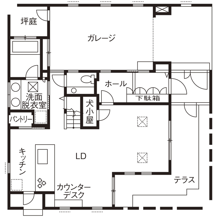 新進建設 【3200万円】125組が見学に訪れた実例。南欧風デザインが印象的なガレージハウス／家の間取り図ありの間取り図（4LDK）1階