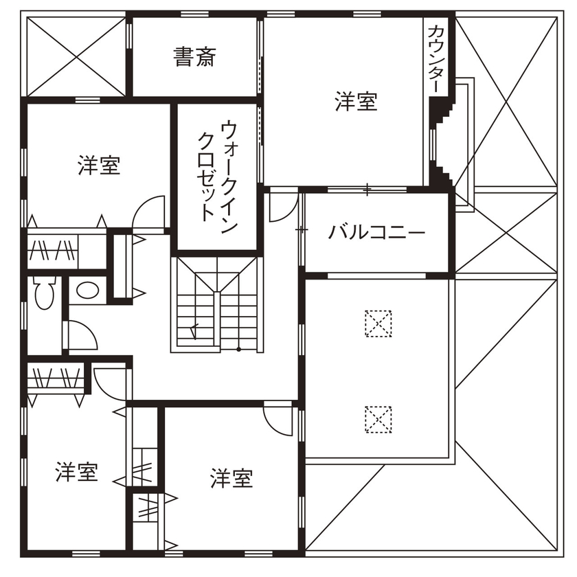 新進建設 【3200万円】125組が見学に訪れた実例。南欧風デザインが印象的なガレージハウス／家の間取り図ありの間取り図（4LDK）2階