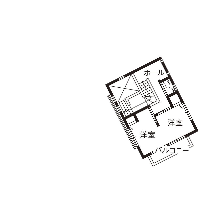 新進建設 【2500万円】扇型の土地をいかした、庭を抱いて「くの字」に建つ家／家の間取り図ありの間取り図（4LDK）2階