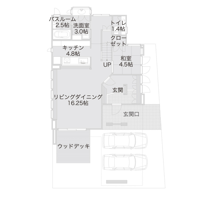 新進建設 【4000万円】時代を経ても価値はそのまま。三世代が住み継げる家/２台分のガレージ／家の間取り図あり　の間取り図（4LDK）1階