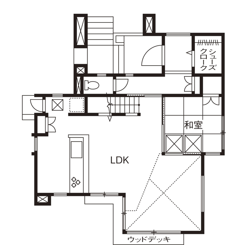 新進建設 【2500万円】趣味を楽しむ間取り。無垢材をたっぷり取り入れた和モダンの注文住宅／家の間取り図ありの間取り図（4LDK）1階