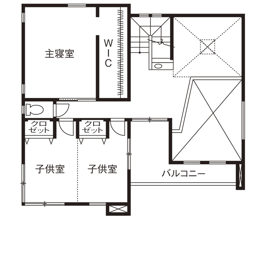 新進建設 【2537万円】シックな黒に、無垢板張りでぬくもりをプラス。オシャレな三角屋根の家／家の間取り図ありの間取り図（4LDK＋小屋裏）２階