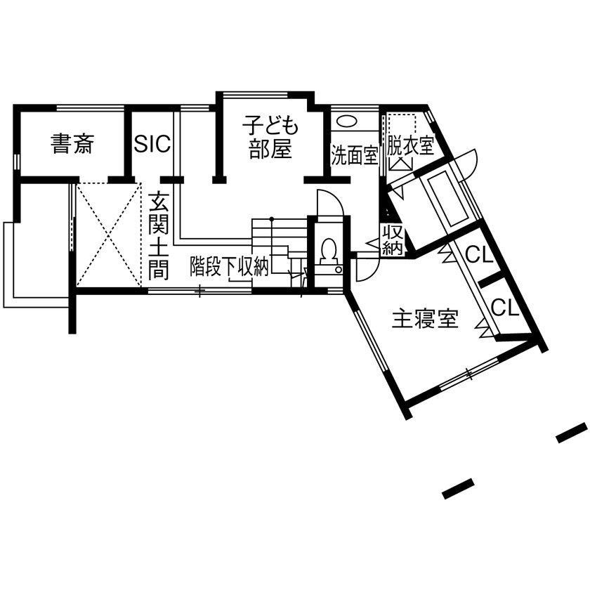 新進建設 【3100万円／31.1坪／土間／間取り図あり】心地よい無垢の香りに包まれる。自然と調和する海辺の家。の間取り図（1LDK＋書斎＋ロフト）1階