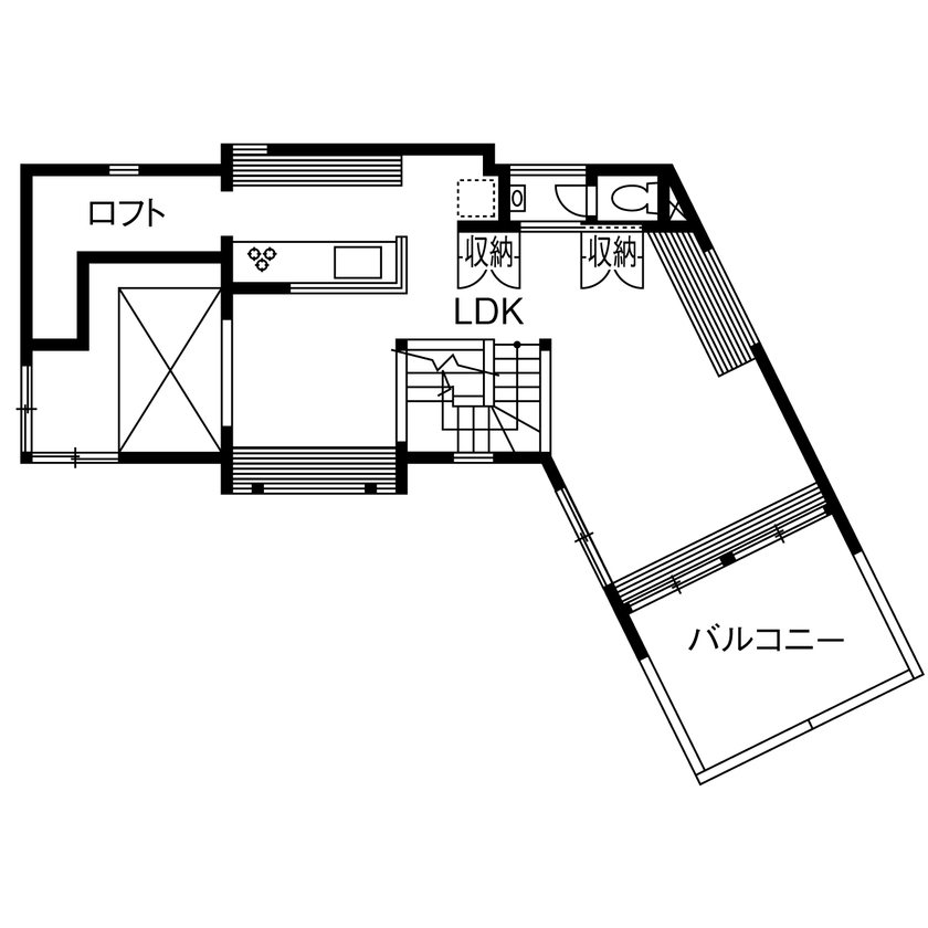 新進建設 【3100万円／31.1坪／土間／間取り図あり】心地よい無垢の香りに包まれる。自然と調和する海辺の家。の間取り図（1LDK＋書斎＋ロフト）2階