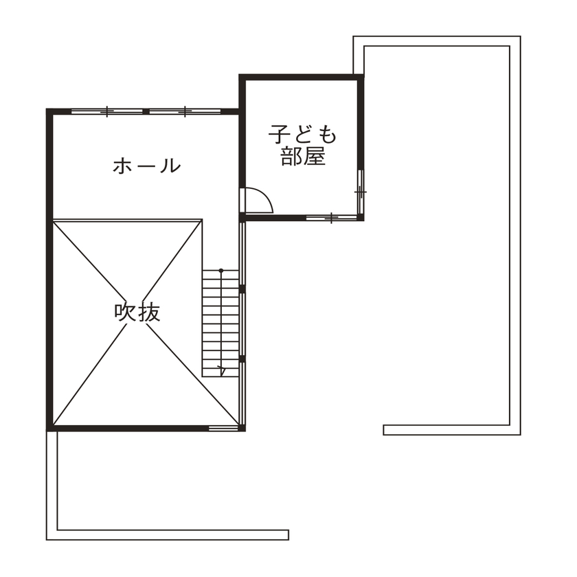ＰＬＵＳ　ＨＡＵＳ（プラスハウス） 水戸市　吹抜け　採光と風通し抜群　開放感たっぷりの間取り図（3LDK）二階