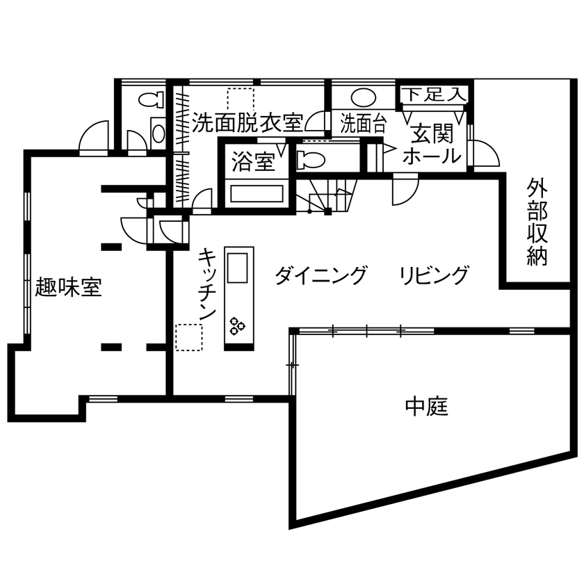 ＰＬＵＳ　ＨＡＵＳ（プラスハウス） 【本体価格3000万円／40.7坪】Wood×Grey×Blackのスタイリッシュなデザインが映えるサロン併設の家の間取り図（3LDK＋店舗）1階