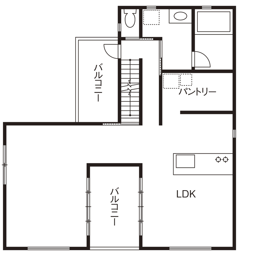 エフイーホーム 【大阪/2000万円台/3階建て/間取り図】重量鉄骨で叶えるオーバーハングのオシャレな家の間取り図（4LDK）2階