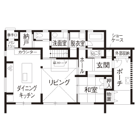チェックハウス 【1000万円台/30坪台/間取り図有】まるで海辺のリゾートハウス。自然好き夫妻が建てた無垢の木いっぱいの家の間取り図null1階