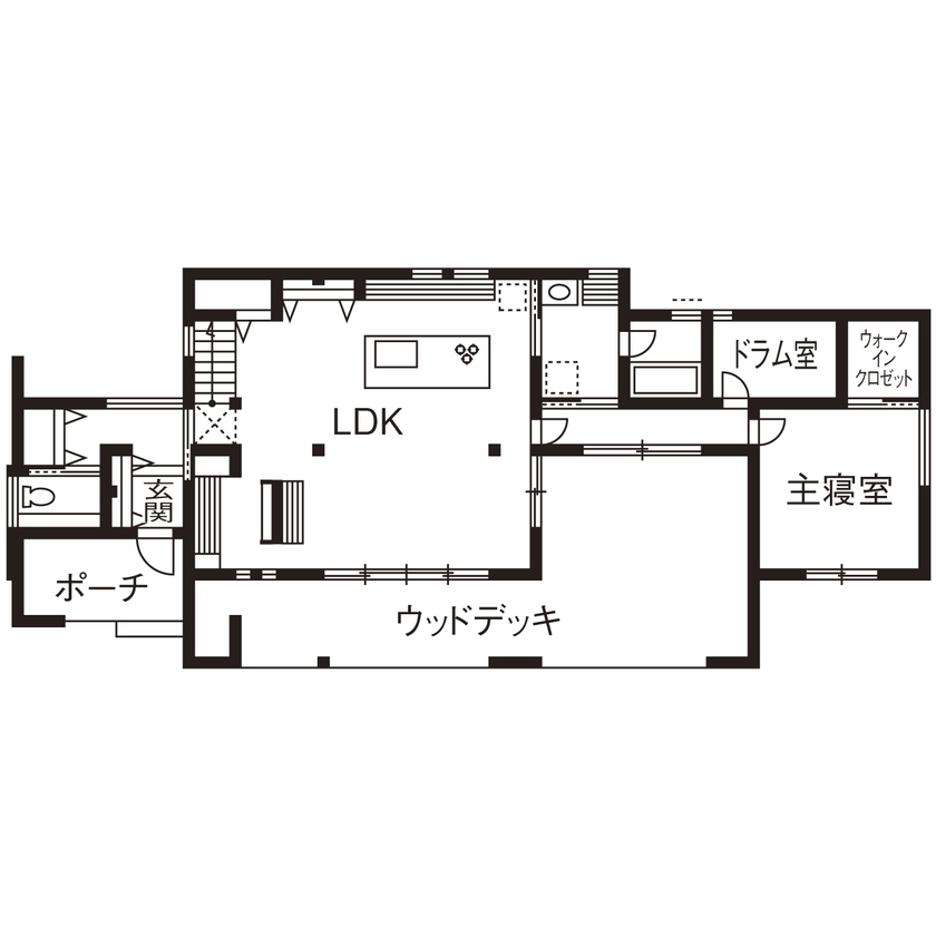チェックハウス 【2000万円台/40坪台/3LDK】イメージはビーチリゾート。「間取りと収納の工夫で家事も子育てもスムーズに」の間取り図（3LDK＋ドラム室）１階