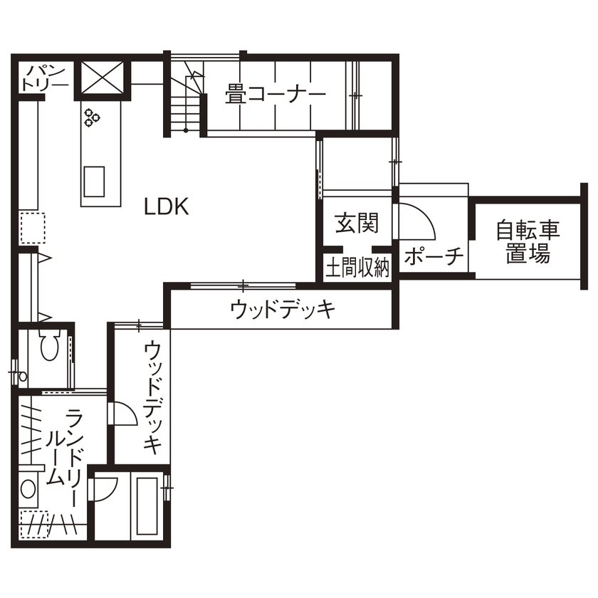 チェックハウス 【30坪台/4LDK/おうちカフェ/全館空調/間取り有】ナチュラルで寛げる“おうちカフェ”は全館空調で心地よくの間取り図（4LDK）１階