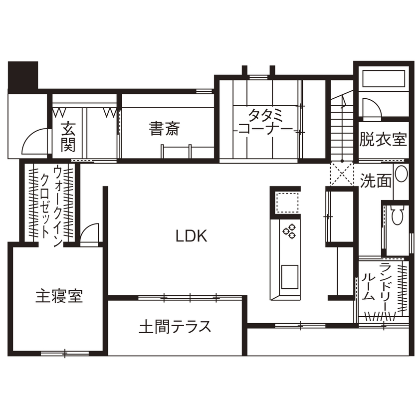 チェックハウス 【2000万円台/30坪台/3LDK/変形地/間取り】変形地でコストダウン。平屋のように暮らす家事ラク子育てハウスの間取り図（3LDK）１階