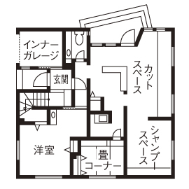 チェックハウス 【2000万円台/インナーガレージ/間取り図有】住まいは西海岸風。「ヘアサロンはカフェみたいと言われます」の間取り図null1階