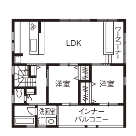 チェックハウス 【2000万円台/インナーガレージ/間取り図有】住まいは西海岸風。「ヘアサロンはカフェみたいと言われます」の間取り図null2階