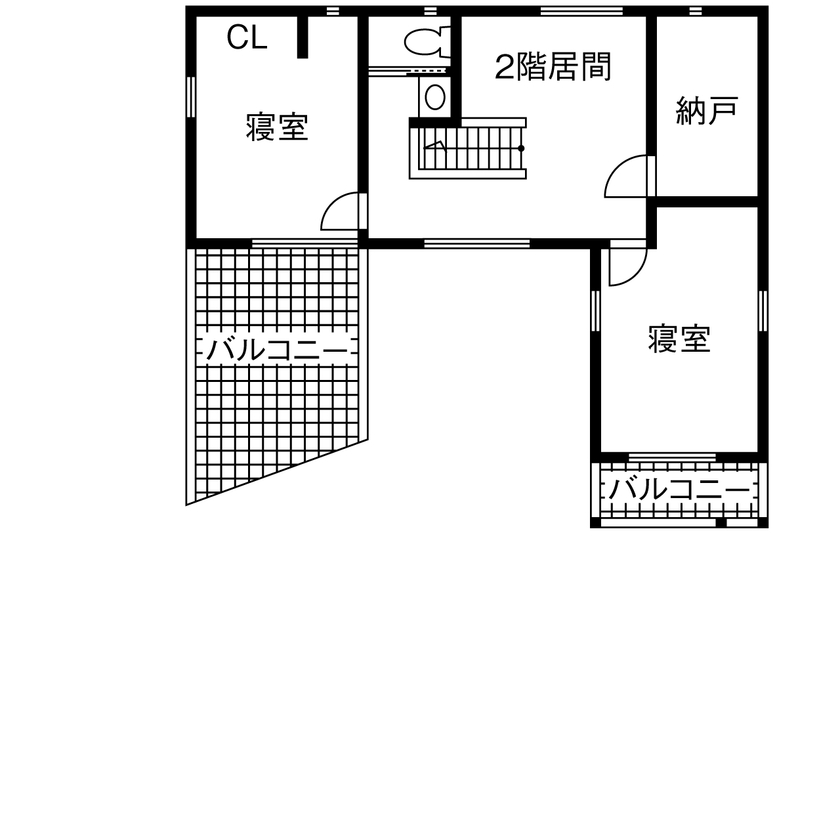 Liber（リベル） 【間取り図×平屋風×ガレージハウス】中庭から光を取り込んで明るく開放的に。３人で暮らすバリアフリー住宅の間取り図（4LDK）2階