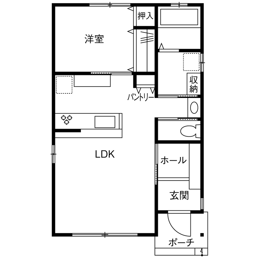 Liber（リベル） 【名古屋市×建替え×コンパクト×平屋×間取り図あり】1000万円台、無垢の杉床も心地いい15坪の平屋の間取り図（1LDK）1階