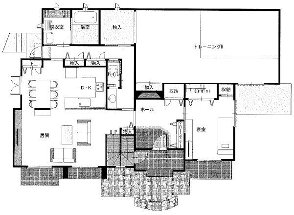 ニットーホーム 趣味を愉しむ大空間と叶えた頑強な躯体。真っ白な壁が眩しいフレンチクラシックの間取り図null1階