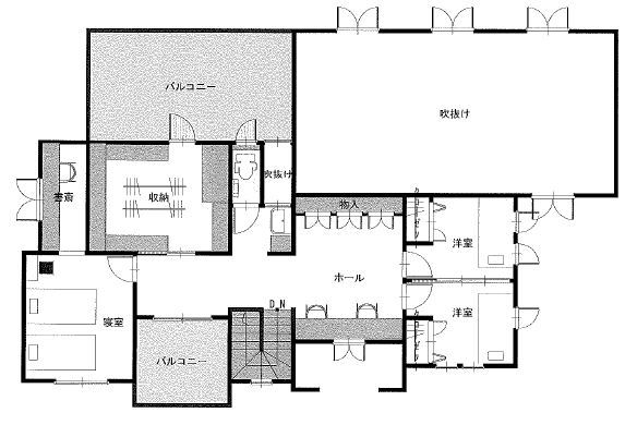ニットーホーム 趣味を愉しむ大空間と叶えた頑強な躯体。真っ白な壁が眩しいフレンチクラシックの間取り図null2階