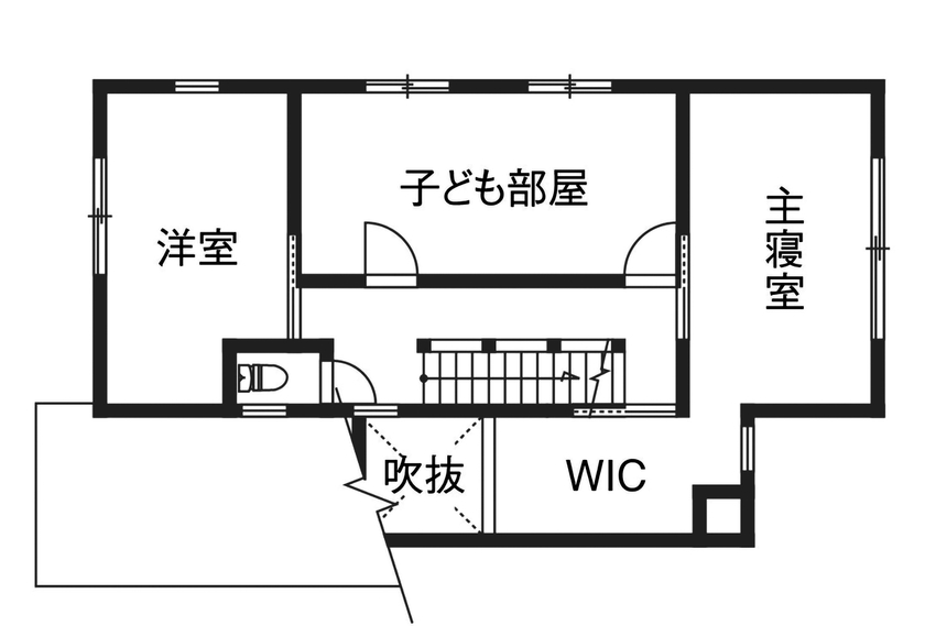 鈴木建設 【 三浦郡/36坪台/2000万円台】薪ストーブを眺めて暮らす。アウトドアスタイルを愉しむ住まいの間取り図（3LDK）2階