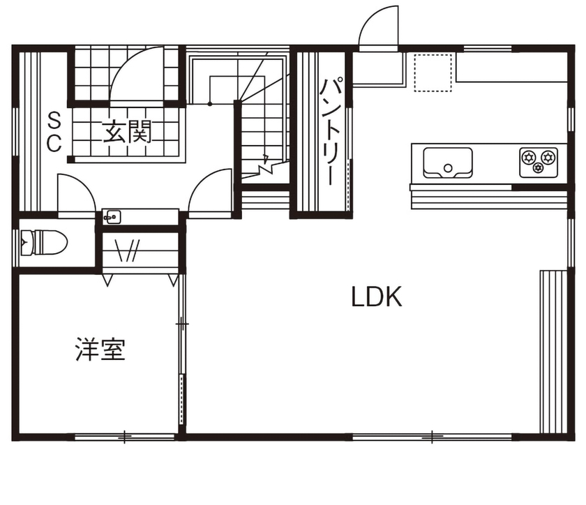 鈴木建設 【町田市/34坪台/2000万円台】無垢材や漆喰、造作家具が映える、北欧スタイルの住空間の間取り図（4LDK）1階