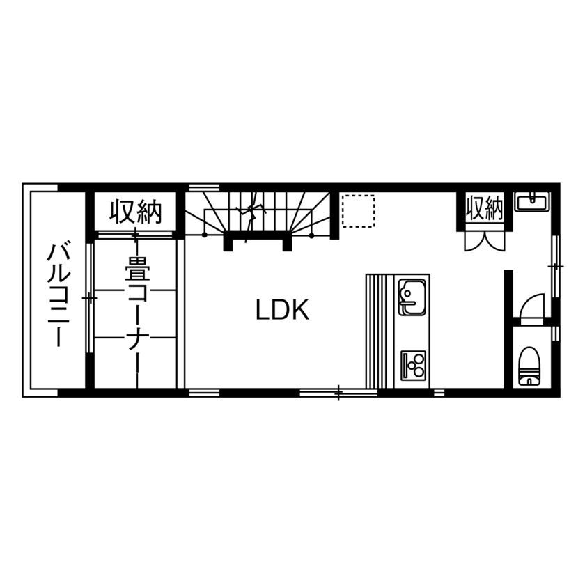 フォーライフ 【2000万円台/間取図有/吹き抜け/狭小住宅/ビルドインガレージ】約20坪を活かしきった3階建て注文住宅の間取り図（2LDK）2階