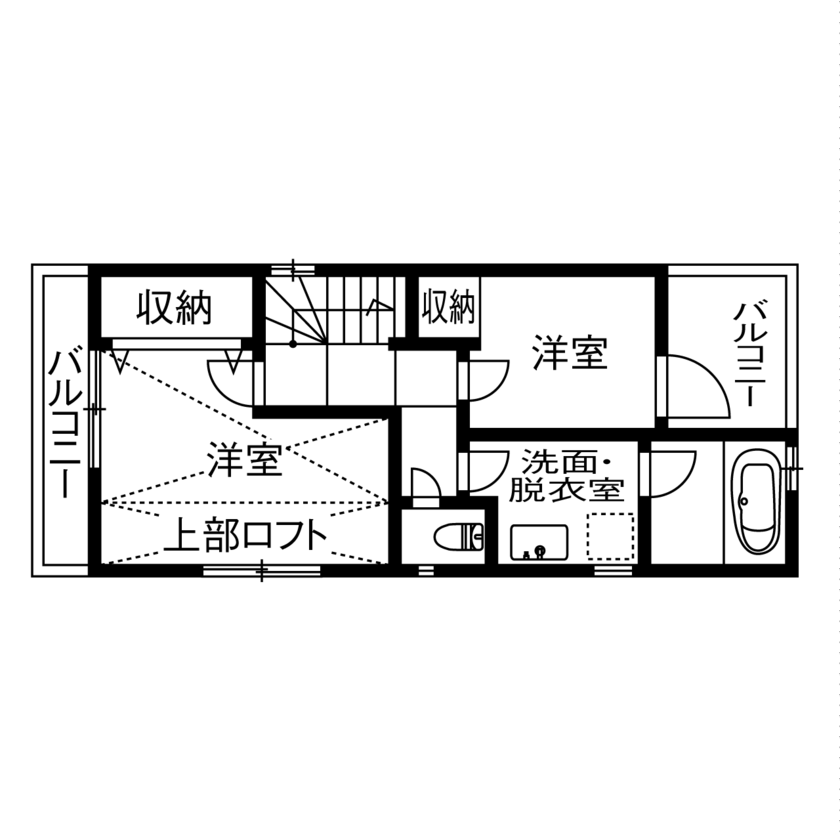 フォーライフ 【2000万円台/間取図有/吹き抜け/狭小住宅/ビルドインガレージ】約20坪を活かしきった3階建て注文住宅の間取り図（2LDK）3階
