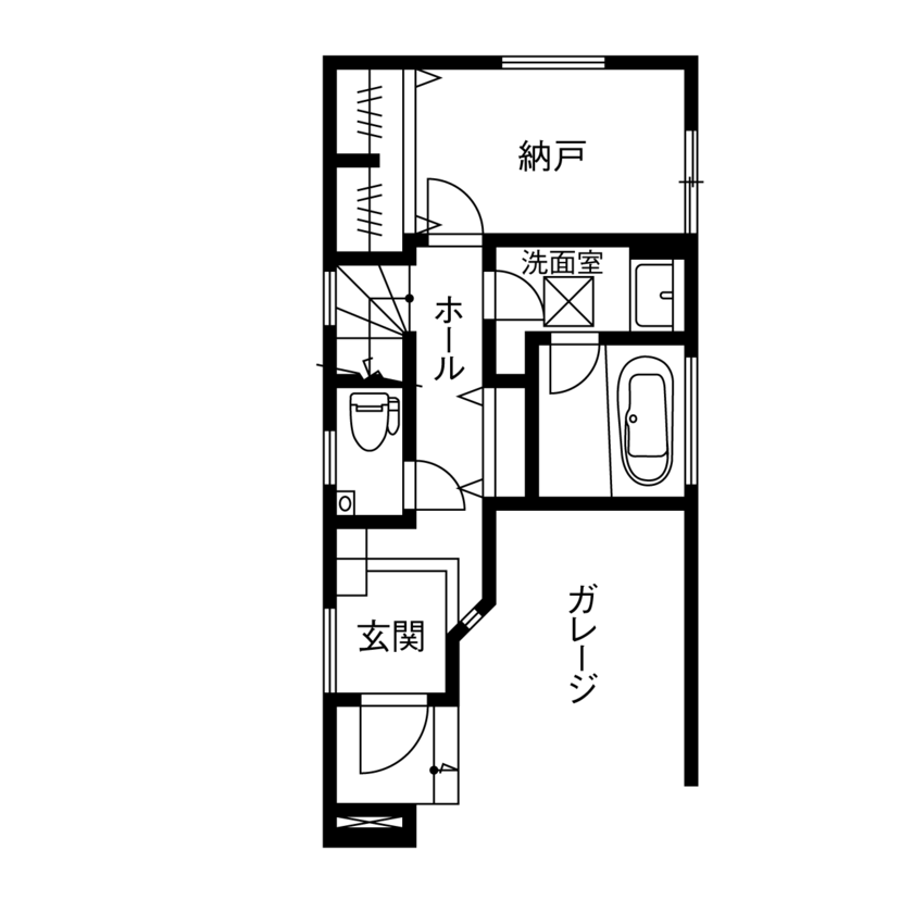 フォーライフ 【1000万円台/間取図有/狭小住宅/3階建て】経験とノウハウを活かし、16.4坪の敷地を有効活用の間取り図（1LDK）1階