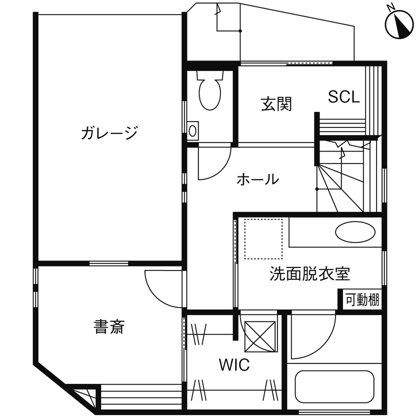 フォーライフ 【2000万円～2499万円／敷地19.8坪／間取図有】ダウンフロアリビングやルーフバルコニーで家族団欒を楽しむの間取り図（2LDK＋屋上）1階