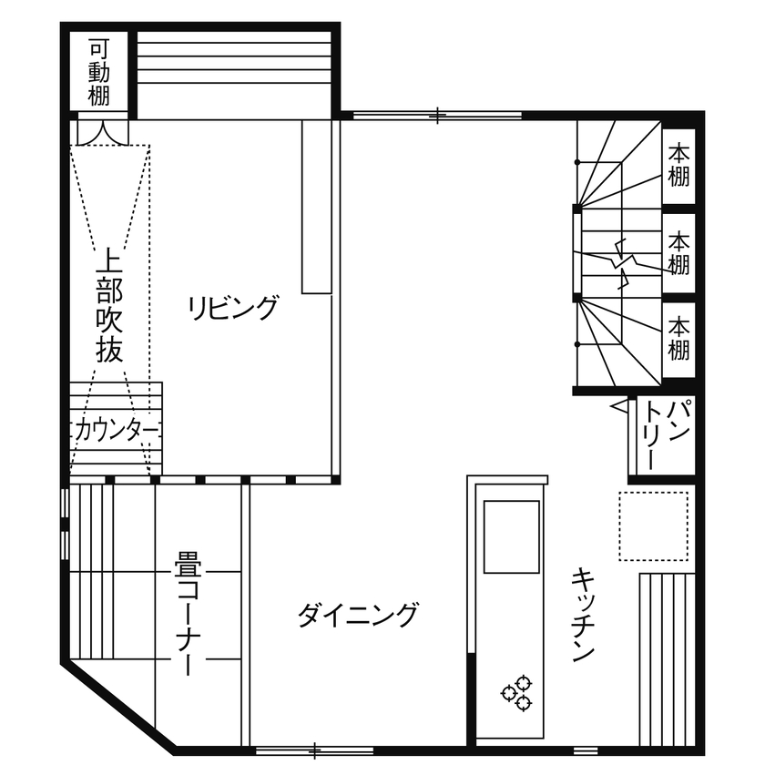 フォーライフ 【2000万円～2499万円／敷地19.8坪／間取図有】ダウンフロアリビングやルーフバルコニーで家族団欒を楽しむの間取り図（2LDK＋屋上）2階
