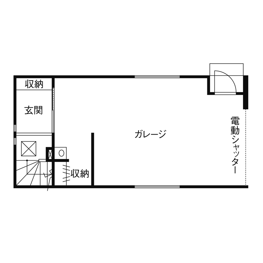 フォーライフ 【2100万円～2199万円／敷地14.3坪／2階リビング／間取図有】都内狭小地に叶えた3階建てのガレージハウスの間取り図（1LDK）1階