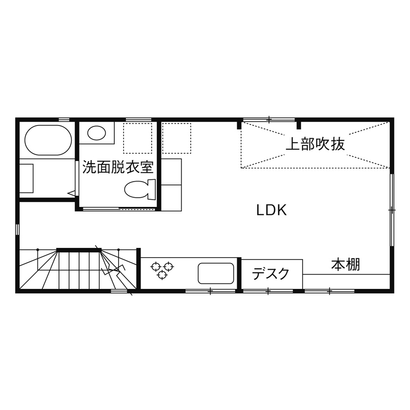 フォーライフ 【2100万円～2199万円／敷地14.3坪／2階リビング／間取図有】都内狭小地に叶えた3階建てのガレージハウスの間取り図（1LDK）2階