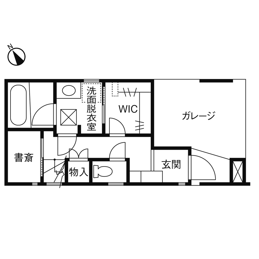 フォーライフ 【2100万円～2199万円／敷地17坪／間取図有】デザイン性と実用性を兼ね備えたプランに、建築士の施主も納得の間取り図（2LDK＋書斎＋ガレージ）1階