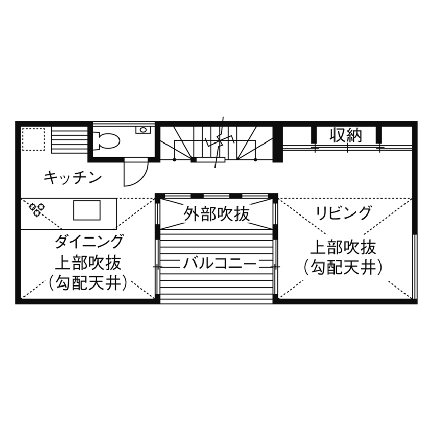 フォーライフ 【2800万円～2899万円／狭小３階建て／間取図有】光が行き渡る「コの字」プランで、明るい住空間を実現の間取り図（1LDK＋納戸）２階