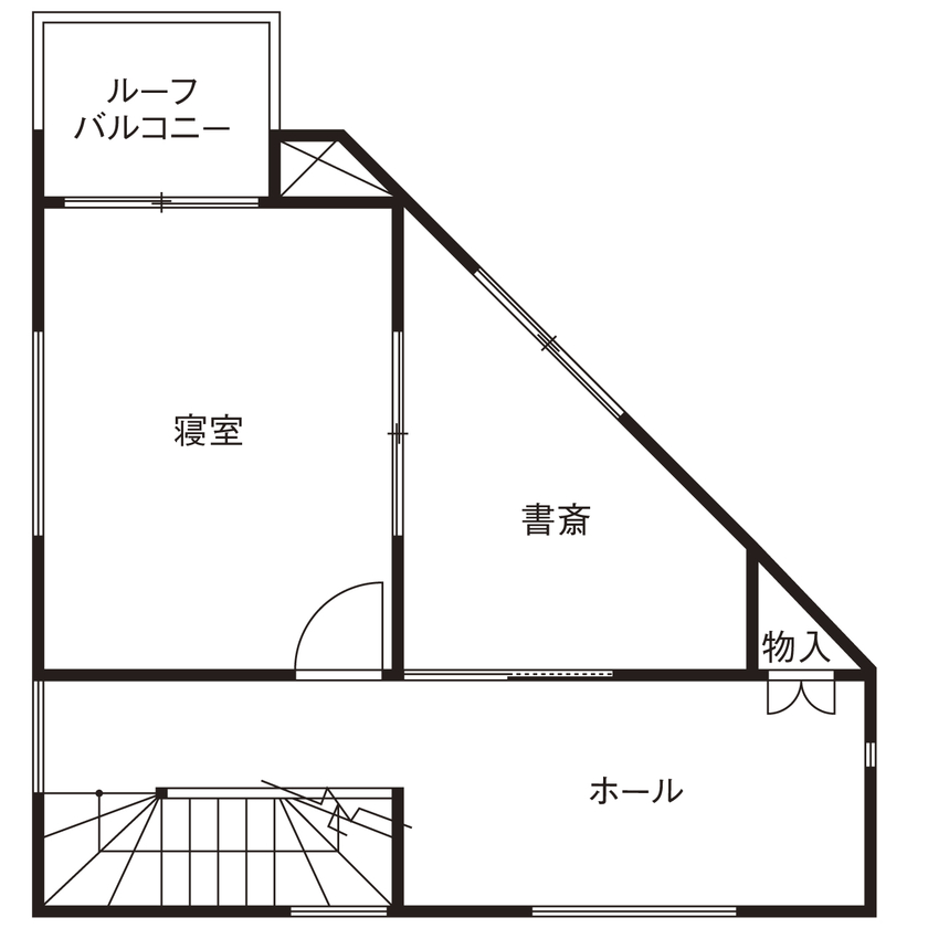 フォーライフ 【2700万円～2799万円／敷地16.2坪／間取図有】個性的な狭小・三角地に叶えた、お花見を楽しめる3階建ての間取り図（1LDK＋書斎＋WIC）3階