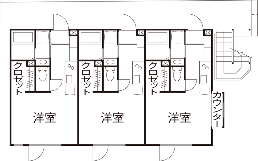 ソーラースマートグリッドホーム　三陽工務店 【賃貸併用住宅/3300万円/3階建て/9部屋/防火/間取り図有】オーナー自ら計画！木造防火のデザイナーズ賃貸の間取り図（１K：９部屋）1階