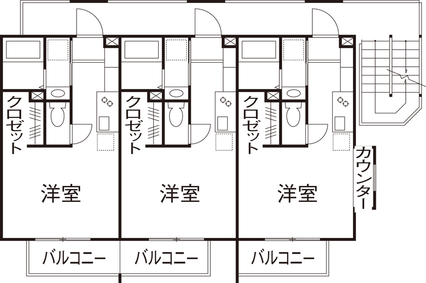 ソーラースマートグリッドホーム　三陽工務店 【賃貸併用住宅/3300万円/3階建て/9部屋/防火/間取り図有】オーナー自ら計画！木造防火のデザイナーズ賃貸の間取り図（１K：９部屋）2階